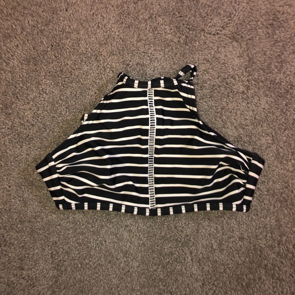 Black and White Striped  Bikini Top